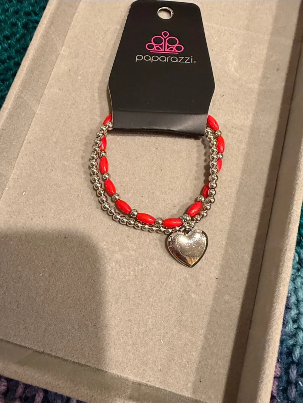 paparazzi Red Bead Multi-Strand & Heart Charm Bracelet Set